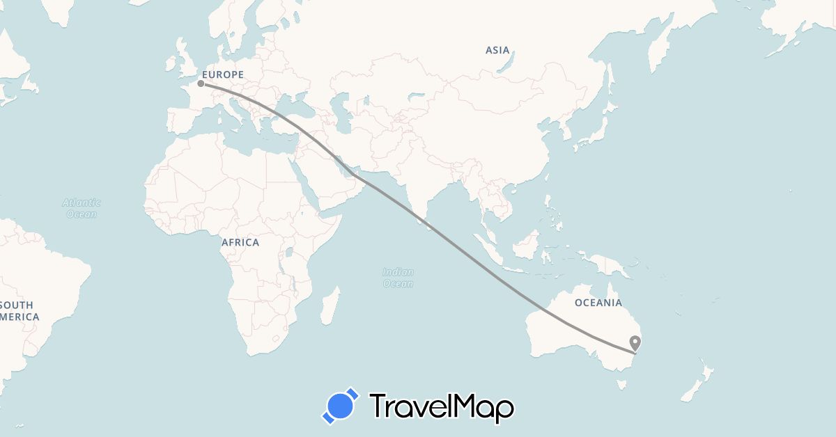 TravelMap itinerary: plane in United Arab Emirates, Australia, France (Asia, Europe, Oceania)